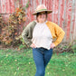 Mustard Yellow and Green Bubble Sleeve Top