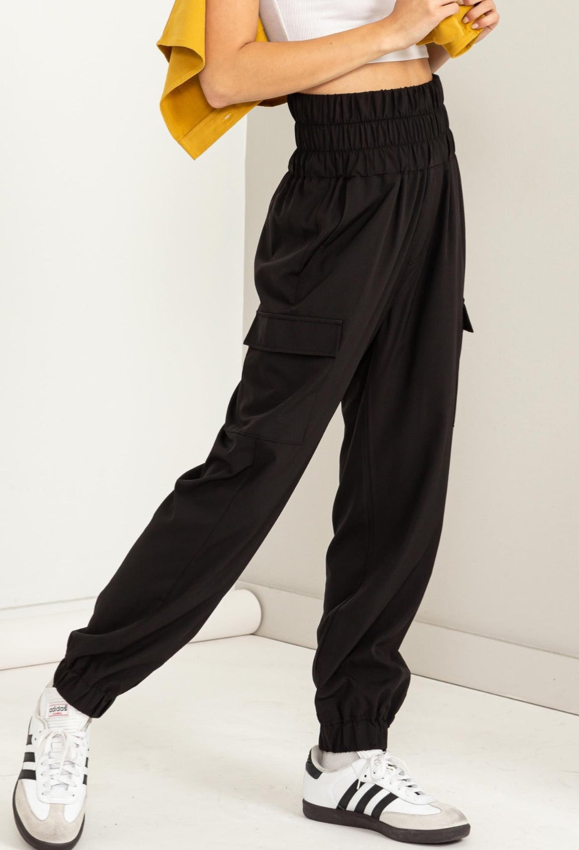 Lightweight Black Cargo High Rise Joggers