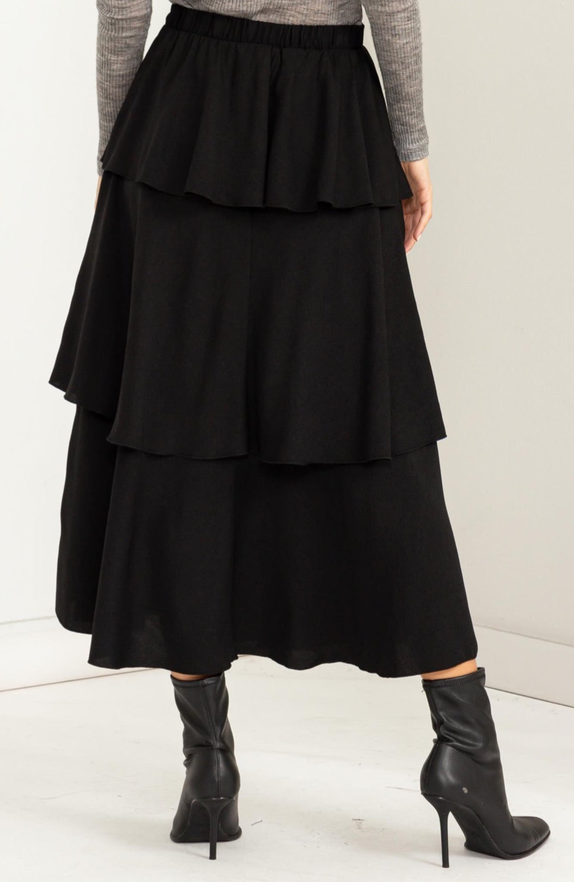 Black Tiered Midi Skirt