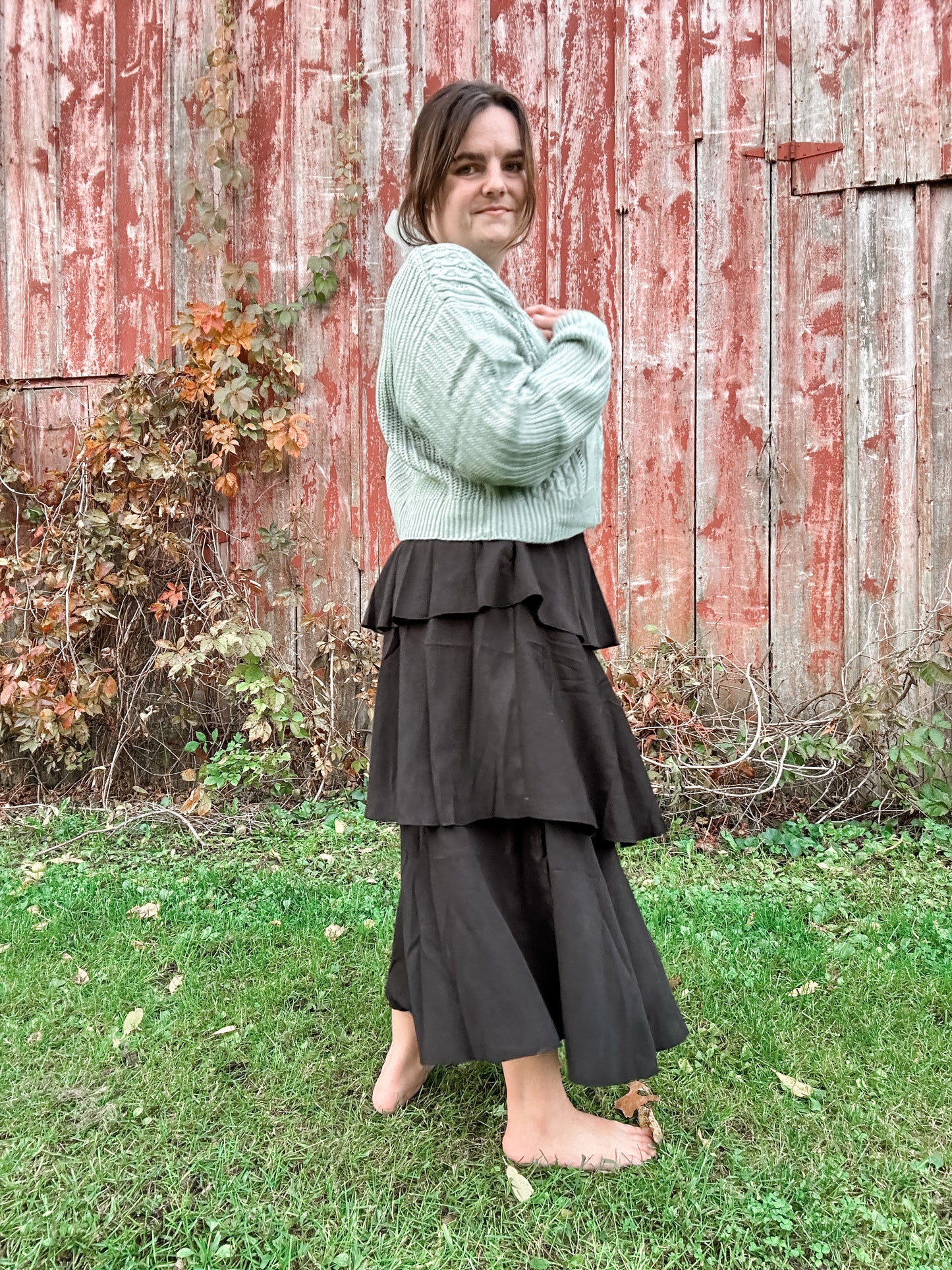 Black Tiered Midi Skirt