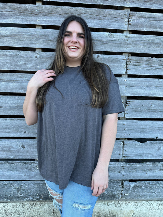 Ryan Oversized Boyfriend Tee - Charcoal