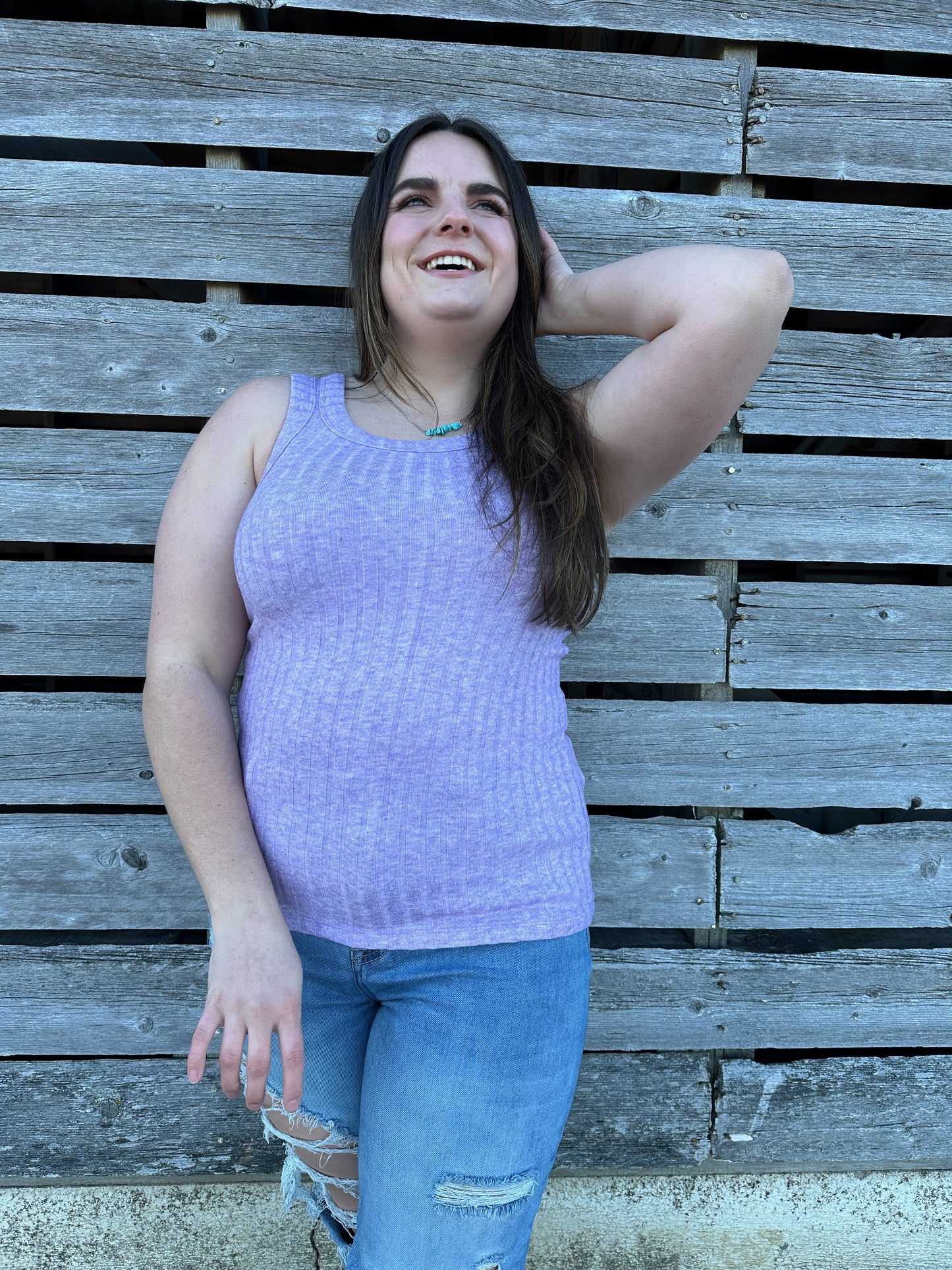 Max Ribbed Scoop Neck Tank - Lavender