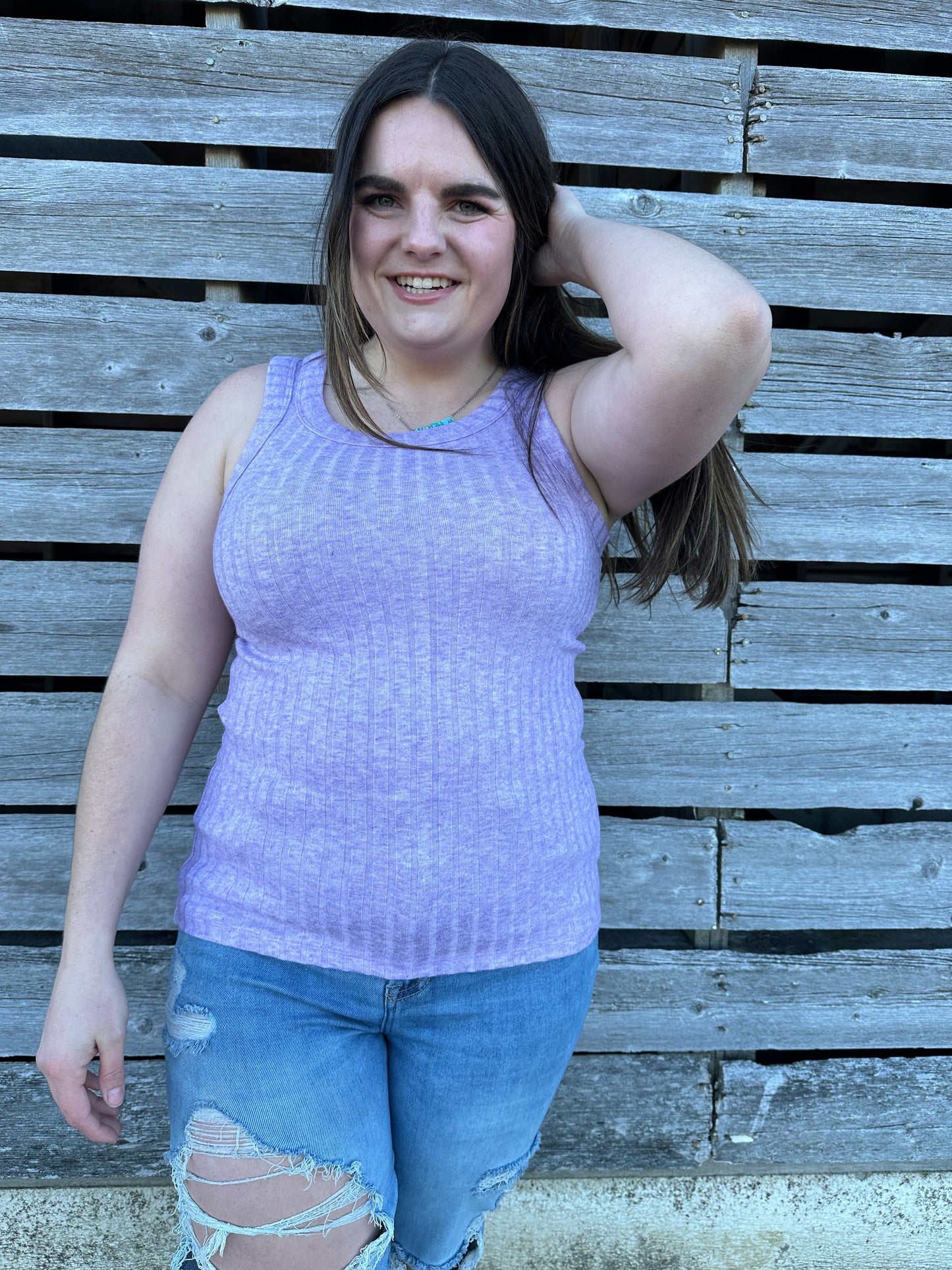 Max Ribbed Scoop Neck Tank - Lavender