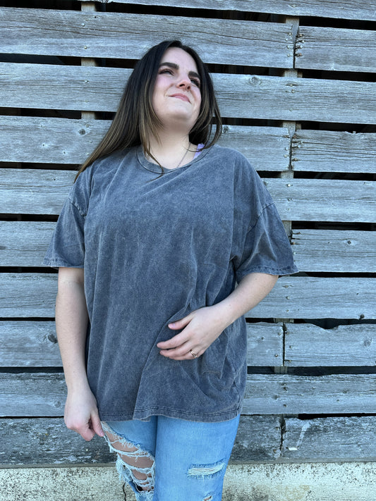 Sydney Acid Wash Oversize Boyfriend Tee - Blackberry