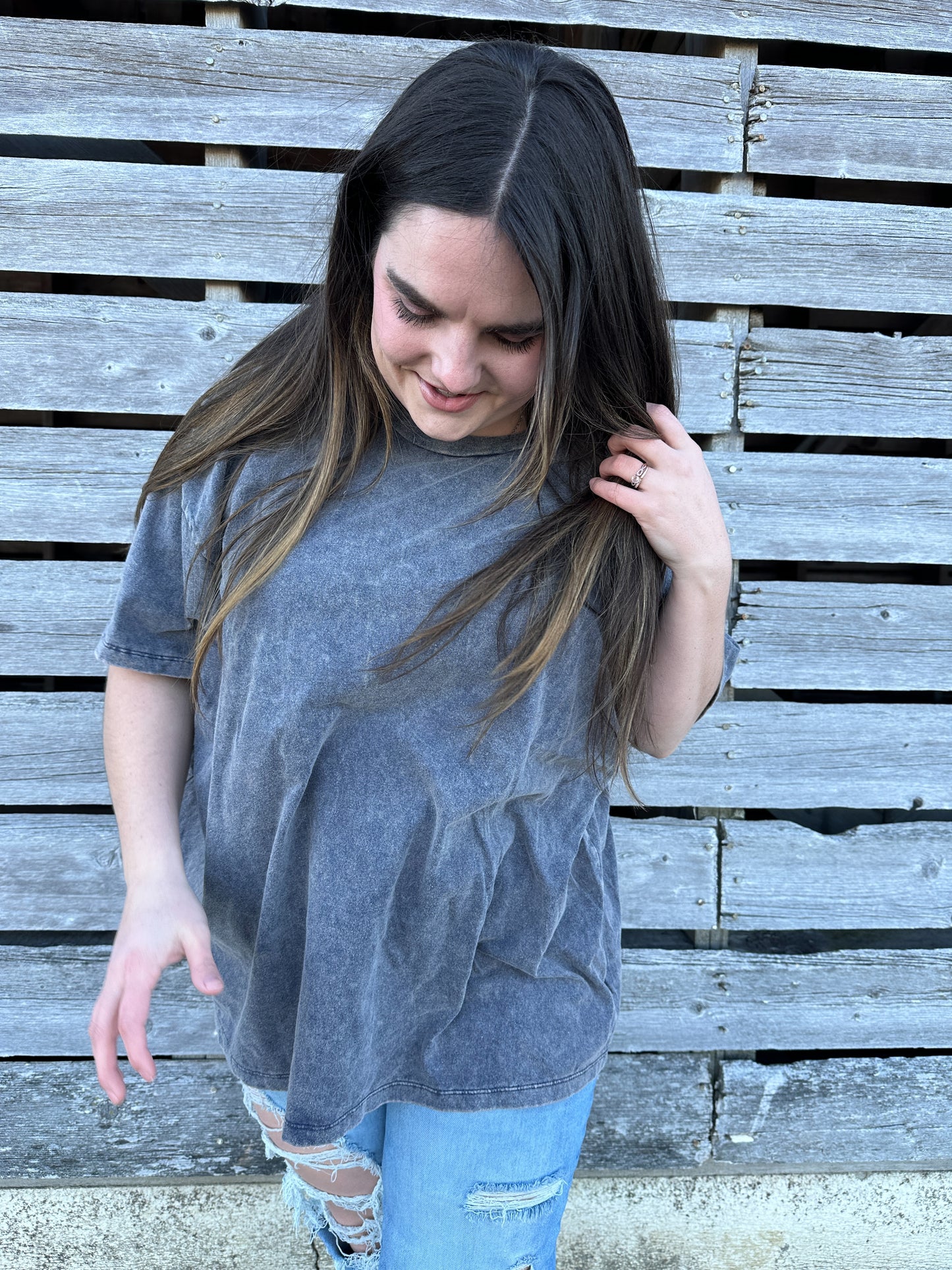 Sydney Acid Wash Oversize Boyfriend Tee - Blackberry