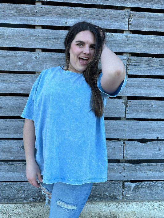 Sydney Acid Wash Oversize Boyfriend Tee - Sky