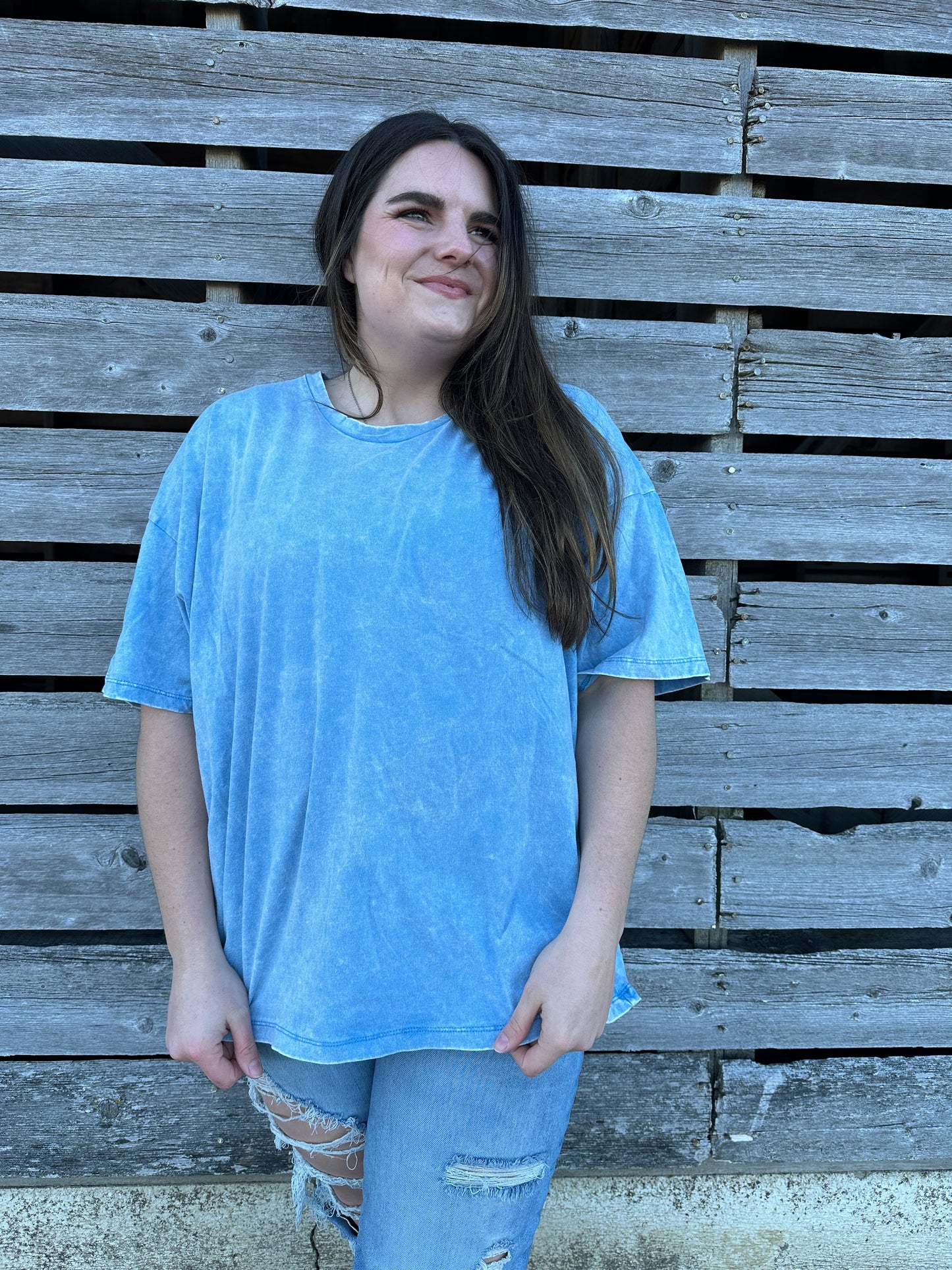 Sydney Acid Wash Oversize Boyfriend Tee - Sky