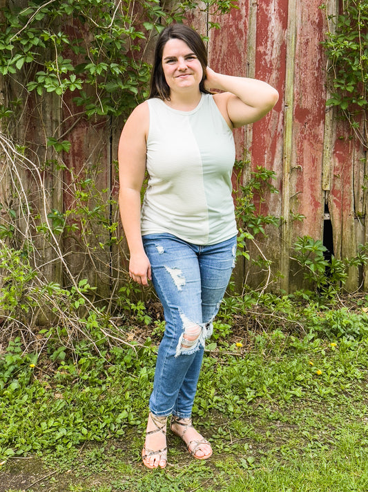 Split color Mint/White Striped Tank