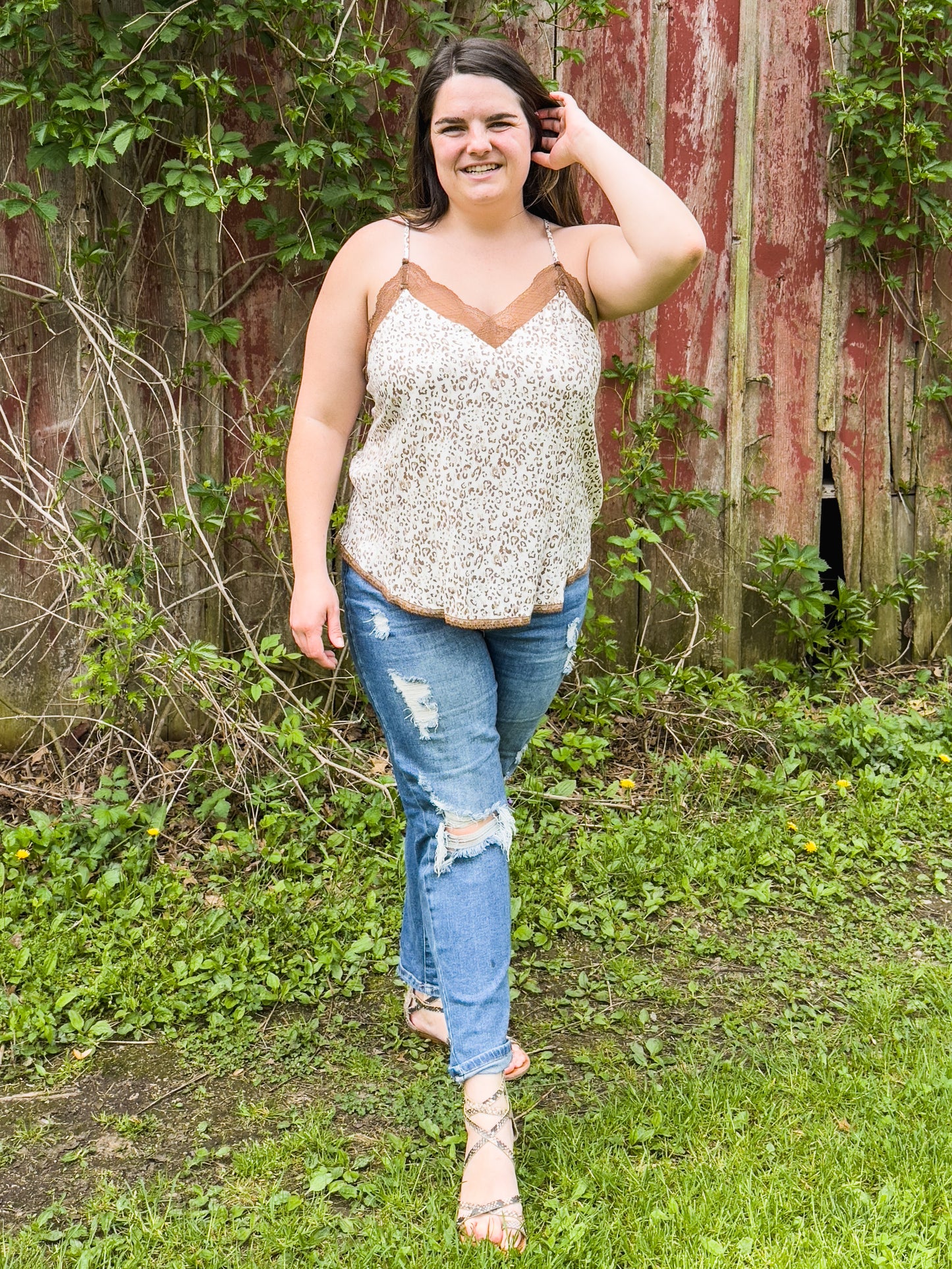 Brown and White Cheetah Tank