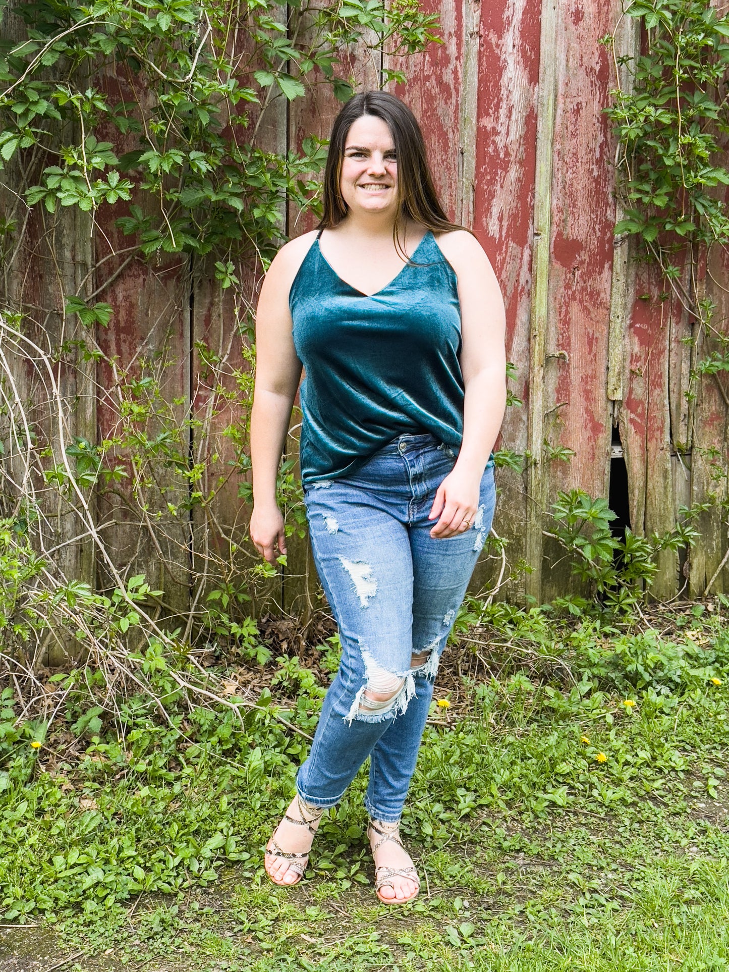 Teal velvet tank