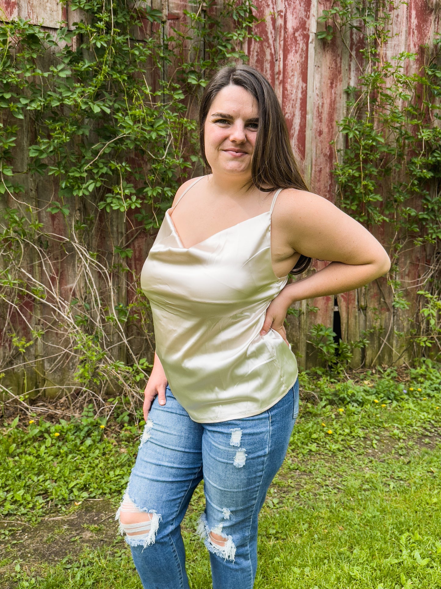 Champagne cowl neck tank