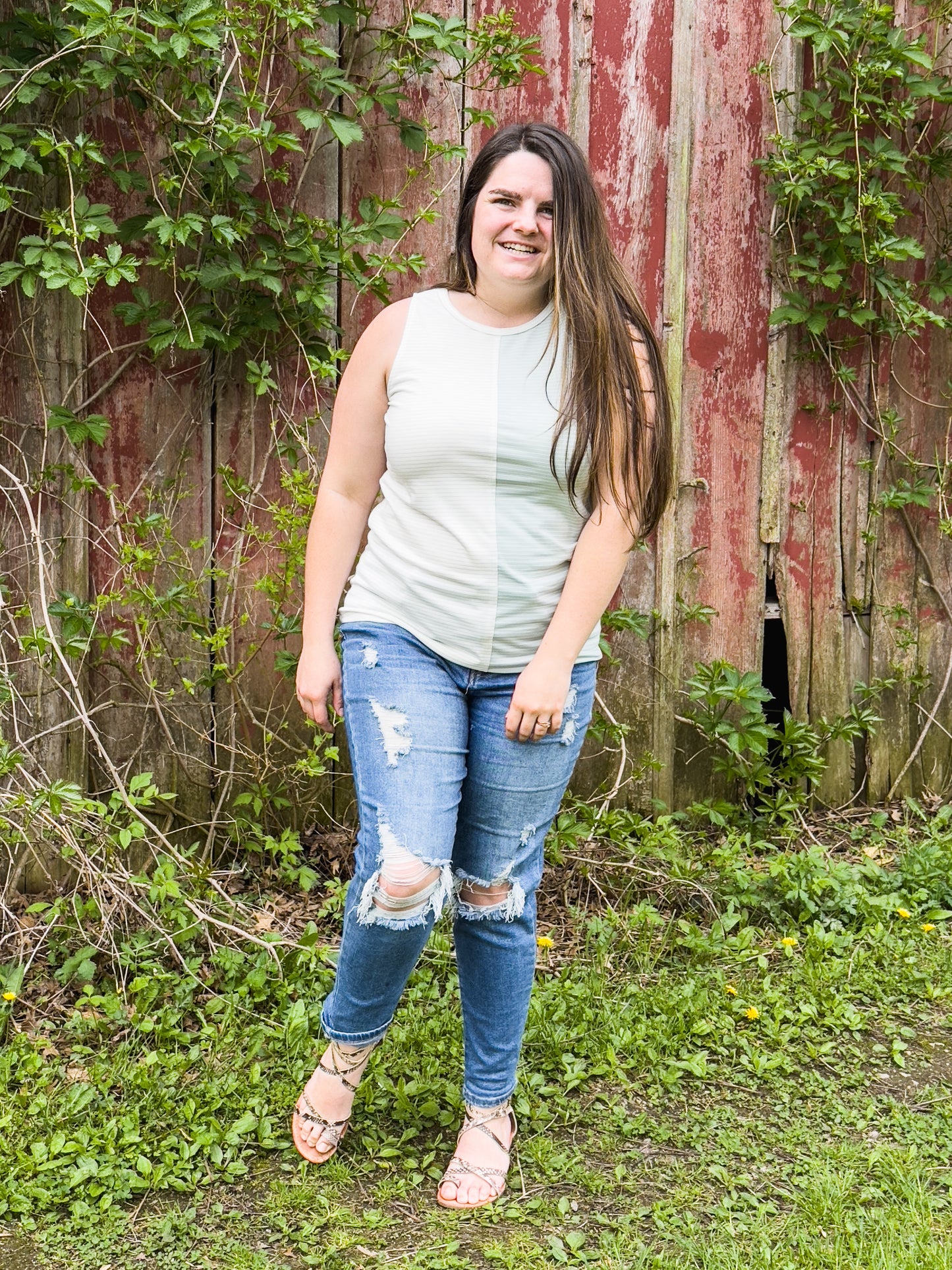 Split color Mint/White Striped Tank