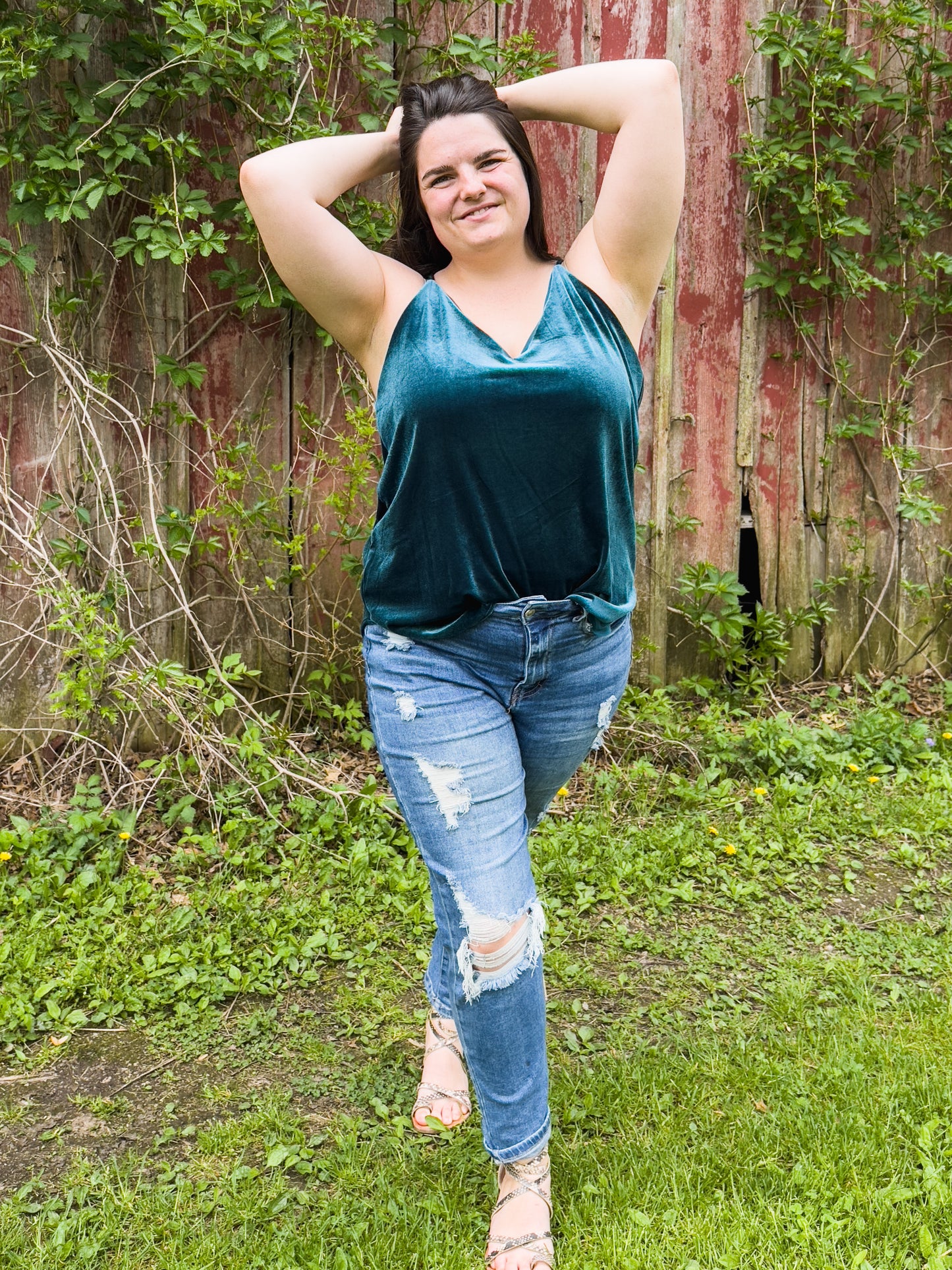 Teal velvet tank