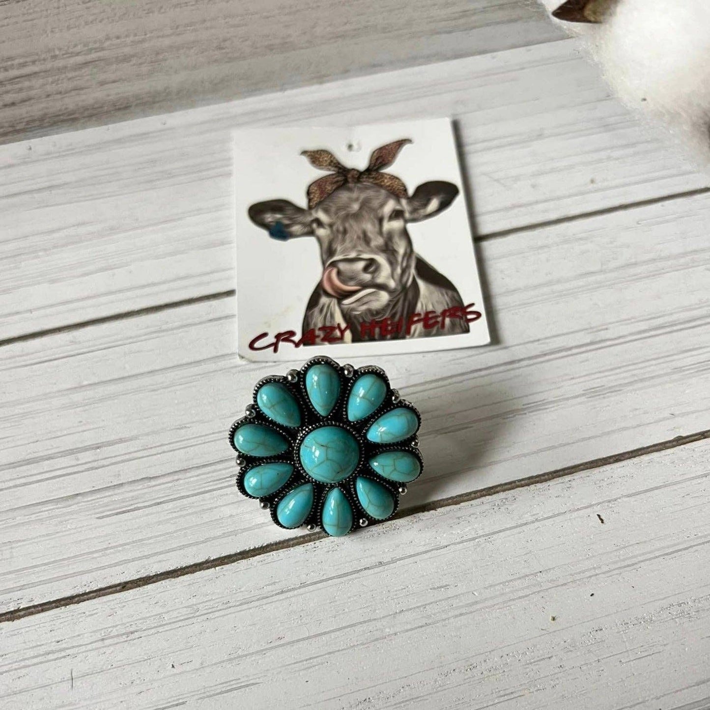 Adjustable Faux Turquoise Concho Ring