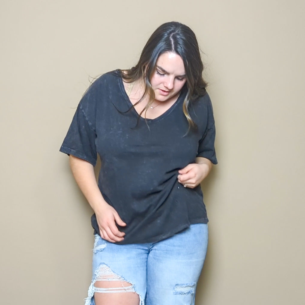 Oversized Mineral Washed V-Neck T-Shirt