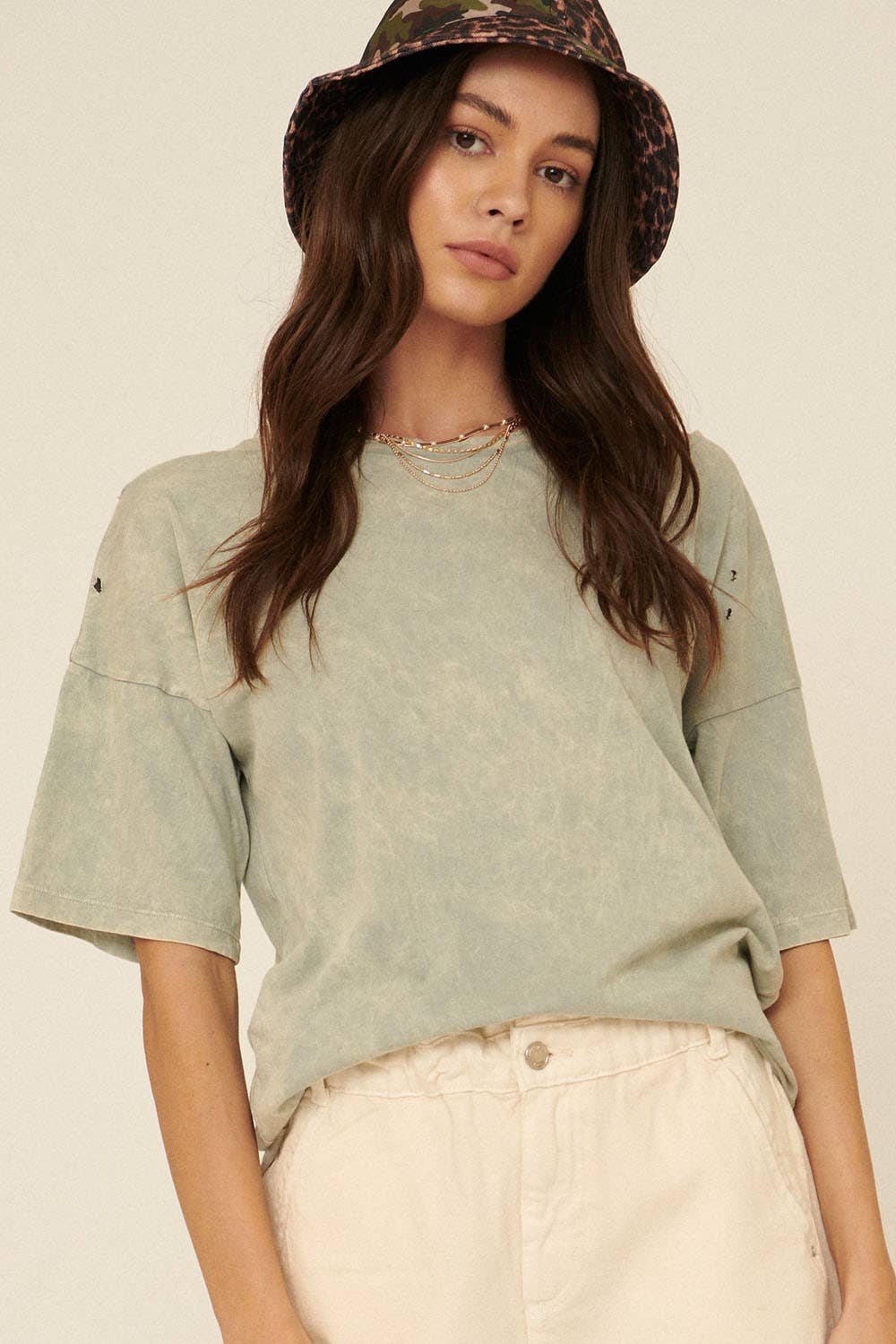 Distressed Mineral-Washed Drop-Shoulder Tee